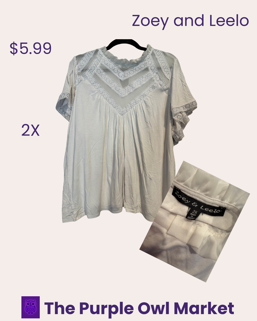 Zoey & Leelo Soft White Lace Detail Top